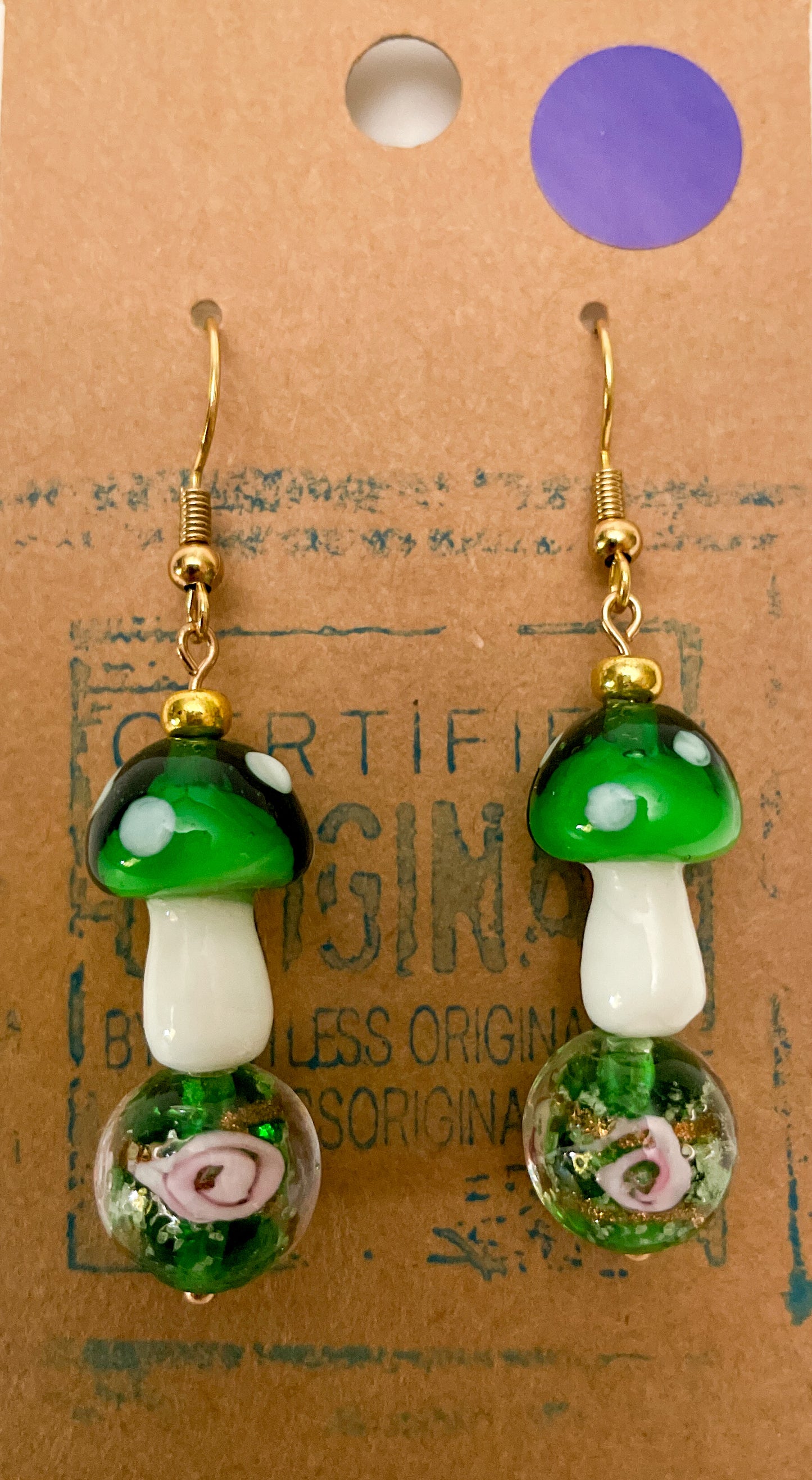 Lampwork Green Mushies - Handmade Earrings