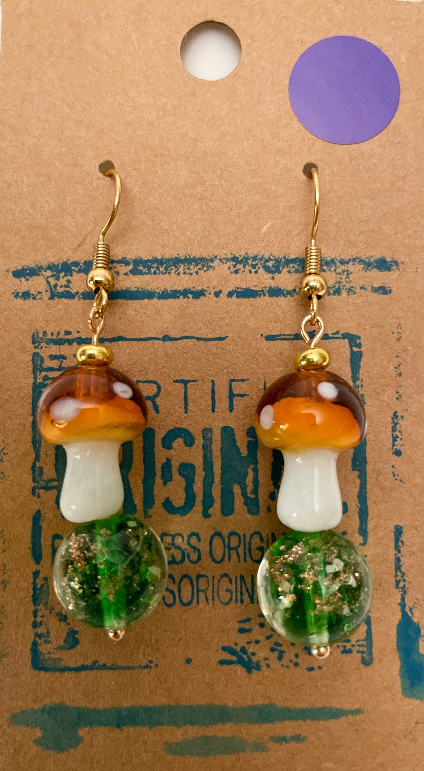 Lampwork Amber Mushies - Handmade Earrings
