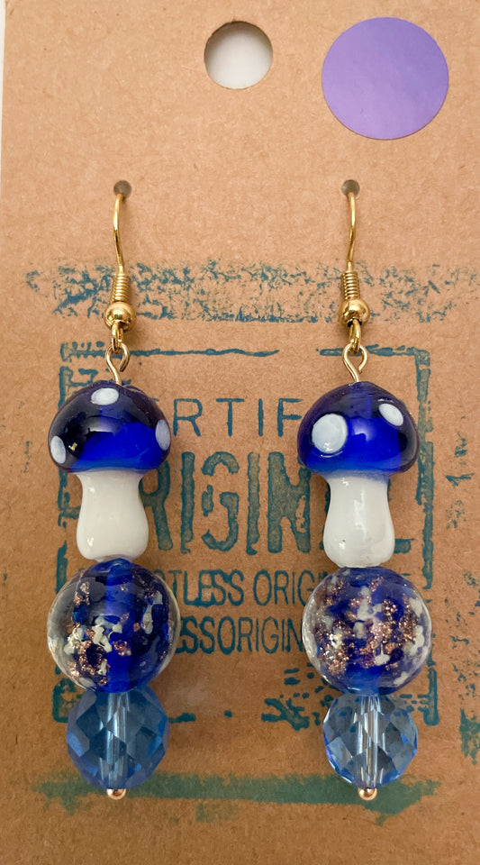 Lampwork Royal Blue Mushies - Handmade Earrings