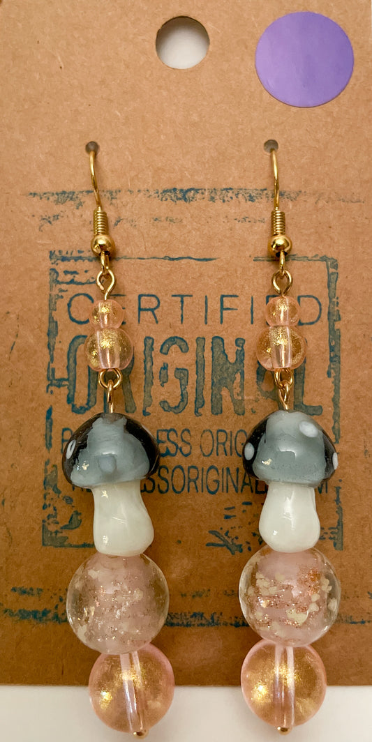 Lampwork Gray Mushies - Handmade Earrings