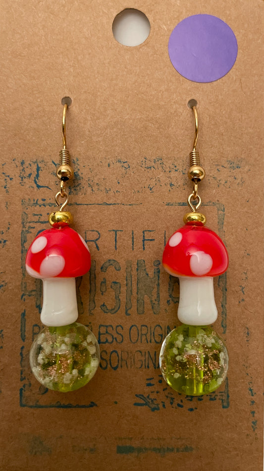 Lampwork Red Mushies - Handmade Earrings