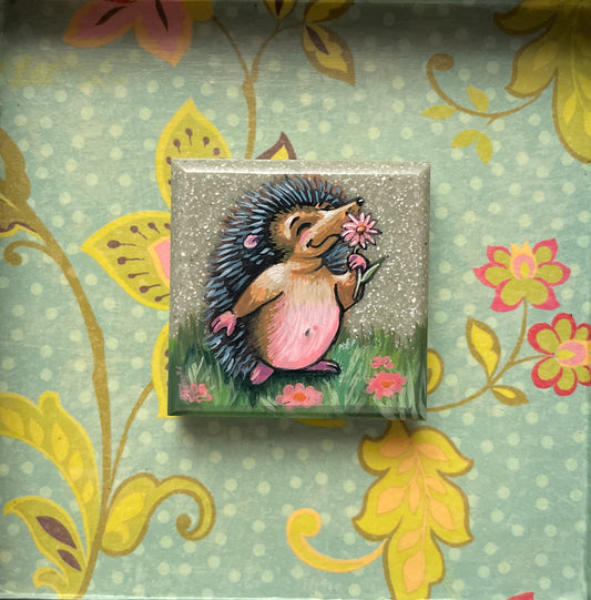 Hedgie with a Flower - Original Painting